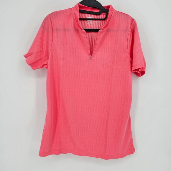Three Sixty Six Coral 1/4 Zip Activewear Golf Polo Shirt L Stretch Quick Dry New - Picture 1 of 12